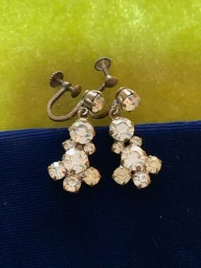 Antique Rhinestone Drop Screwback Earrings